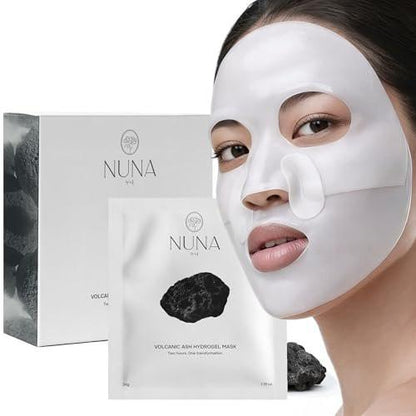 NUNA Vulkanasche Hydrogel Gesichtsmasken mit Smile Line Patches – Koreanische Glass Skin Entgiftung & Tiefenhydratisierende Jelly Mask mit Hyaluronsäure, Ceramiden – Über Nacht Feuchtigkeitsspendende + Reinigende Pflege, 7 Blätter