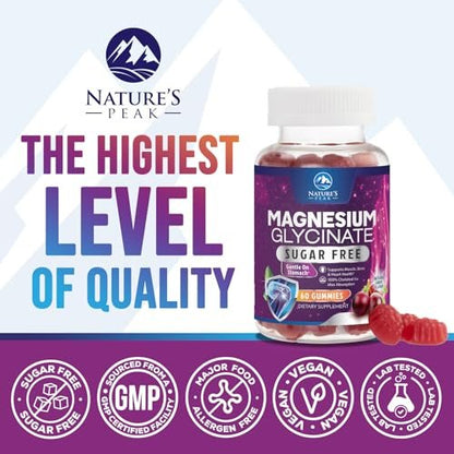 Magnesium Glycinat Gummis – Zuckerfrei – 100% chelatierte Magnesium Gummibärchen für maximale Aufnahme – für Schlafunterstützung & Herz-, Muskel- und Knochengesundheit – Sanft zum Magen, Traubengeschmack – 60 Gummis