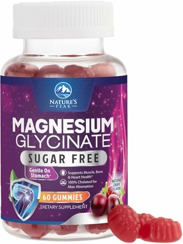 Magnesium Glycinat Gummis – Zuckerfrei – 100% chelatierte Magnesium Gummibärchen für maximale Aufnahme – für Schlafunterstützung & Herz-, Muskel- und Knochengesundheit – Sanft zum Magen, Traubengeschmack – 60 Gummis