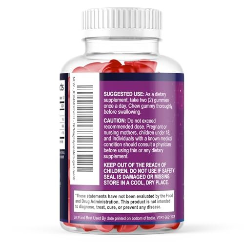 Magnesium Glycinat Gummis – Zuckerfrei – 100% chelatierte Magnesium Gummibärchen für maximale Aufnahme – für Schlafunterstützung & Herz-, Muskel- und Knochengesundheit – Sanft zum Magen, Traubengeschmack – 60 Gummis