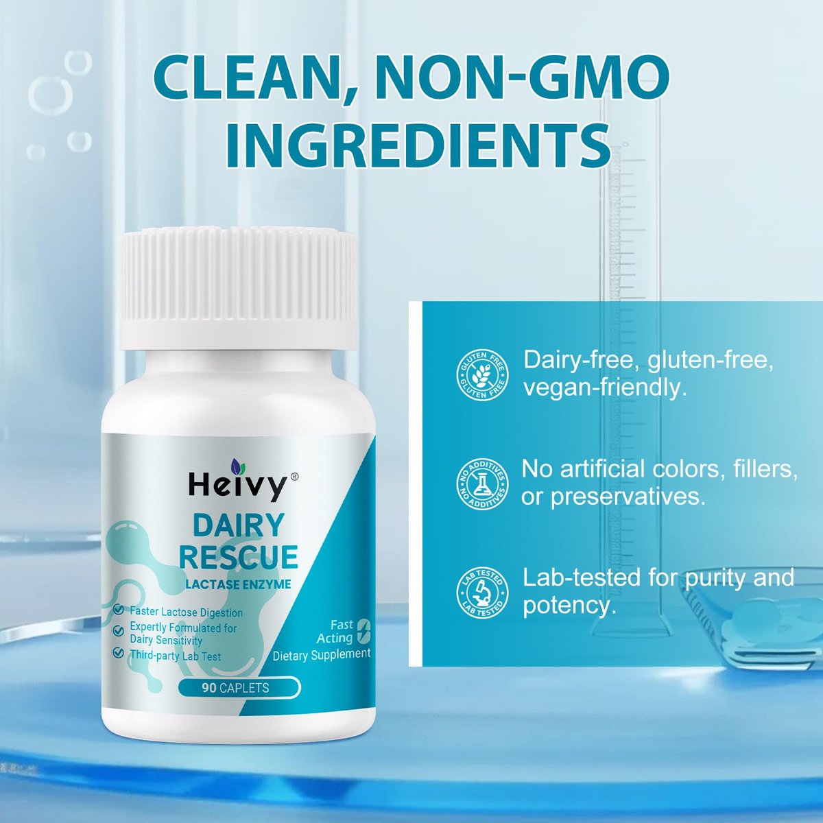 Heivy Reine Laktase-Enzym 9000 FCC – Schnelle Linderung bei Laktoseintoleranz, 90 Kapseln (1 Packung)