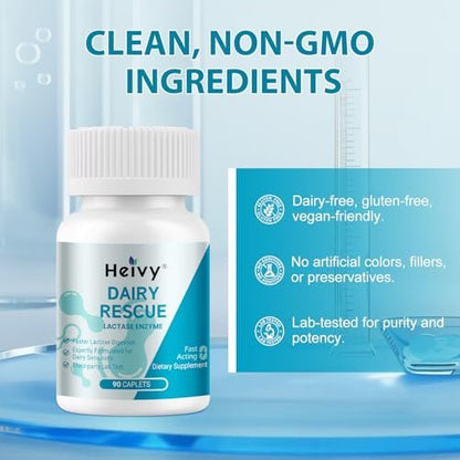 Heivy Reine Laktase-Enzym 9000 FCC – Schnelle Linderung bei Laktoseintoleranz, 90 Kapseln (1 Packung)