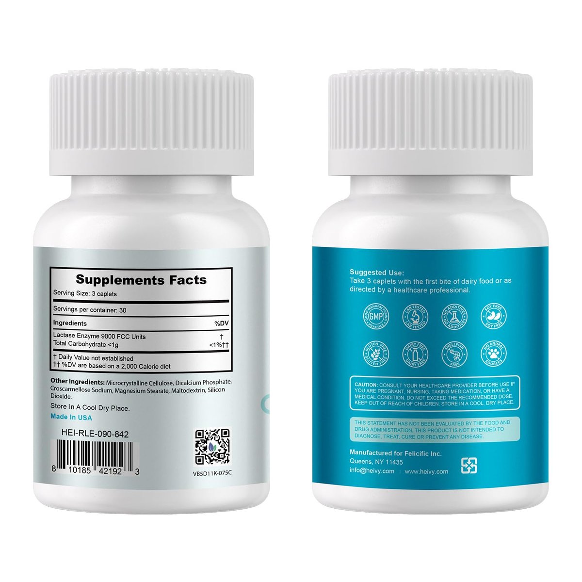 Heivy Reine Laktase-Enzym 9000 FCC – Schnelle Linderung bei Laktoseintoleranz, 90 Kapseln (1 Packung)
