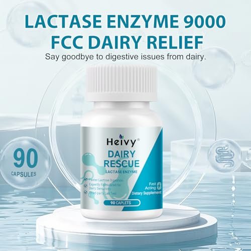 Heivy Reine Laktase-Enzym 9000 FCC – Schnelle Linderung bei Laktoseintoleranz, 90 Kapseln (1 Packung)