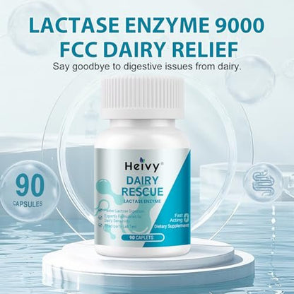 Heivy Reine Laktase-Enzym 9000 FCC – Schnelle Linderung bei Laktoseintoleranz, 90 Kapseln (1 Packung)