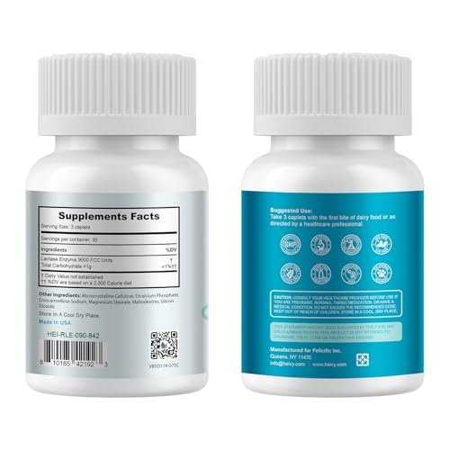Heivy Reine Laktase-Enzym 9000 FCC – Schnelle Linderung bei Laktoseintoleranz, 90 Kapseln (1 Packung)
