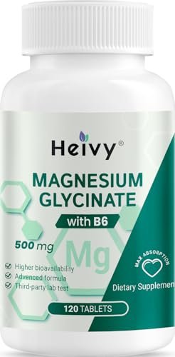 Heivy Reines Magnesiumglycinat 500 mg – 100% cheliert & gereinigt, unterstützt Nerven, Schlaf & Muskeln, vegan & nicht-GVO, hergestellt in den USA, 3. Partei getestet, 120 Tabletten