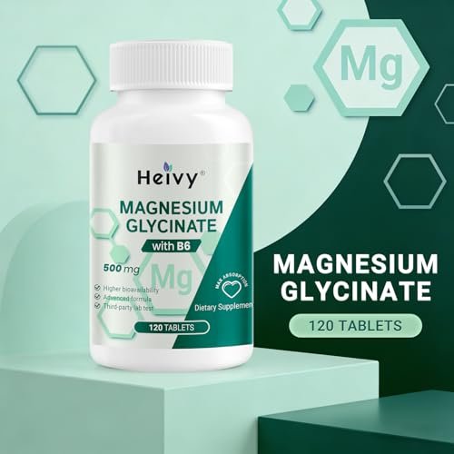 Heivy Reines Magnesiumglycinat 500 mg – 100% cheliert & gereinigt, unterstützt Nerven, Schlaf & Muskeln, vegan & nicht-GVO, hergestellt in den USA, 3. Partei getestet, 120 Tabletten