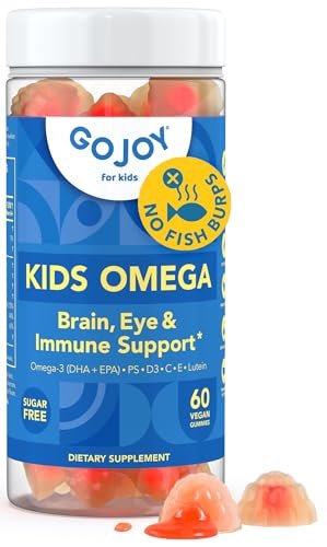 GOJOY Kids Omega 3 DHA Gummis – Kein Fischgeschmack, kein Zucker – Pflanzliches Omega-3 aus Algen – Vegan, sauberes DHA für Kleinkinder, Kinder ab 3 Jahren – 60 Gummis