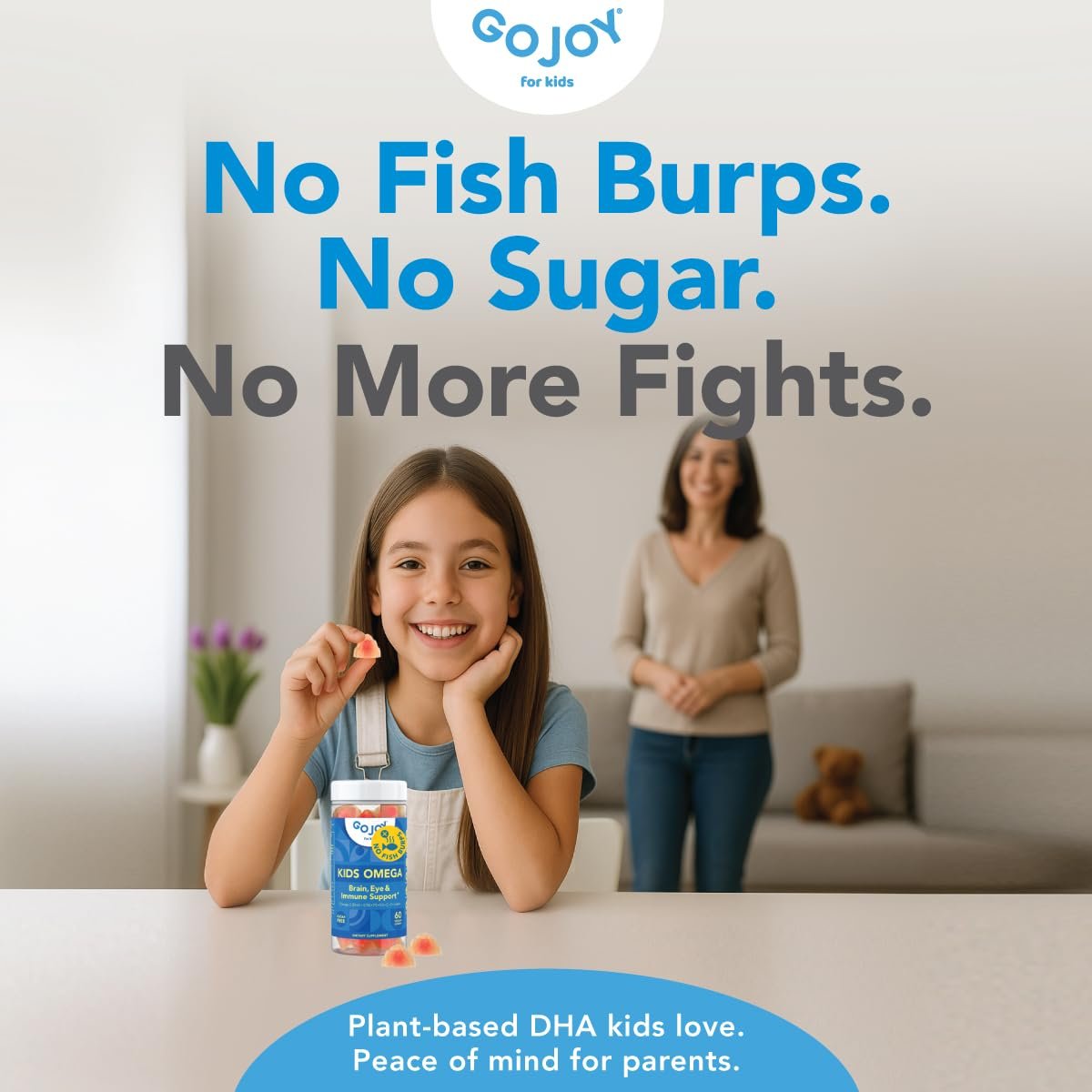 GOJOY Kids Omega 3 DHA Gummis – Kein Fischgeschmack, kein Zucker – Pflanzliches Omega-3 aus Algen – Vegan, sauberes DHA für Kleinkinder, Kinder ab 3 Jahren – 60 Gummis