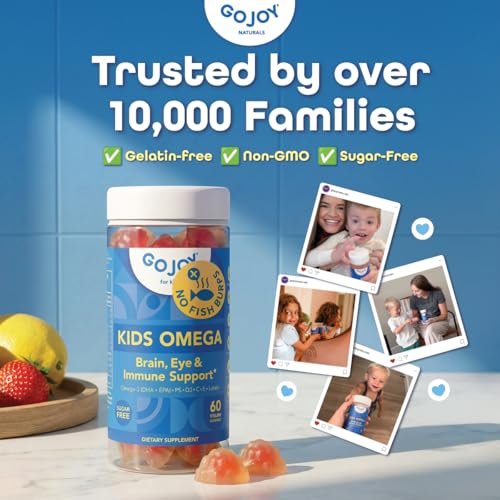 GOJOY Kids Omega 3 DHA Gummis – Kein Fischgeschmack, kein Zucker – Pflanzliches Omega-3 aus Algen – Vegan, sauberes DHA für Kleinkinder, Kinder ab 3 Jahren – 60 Gummis