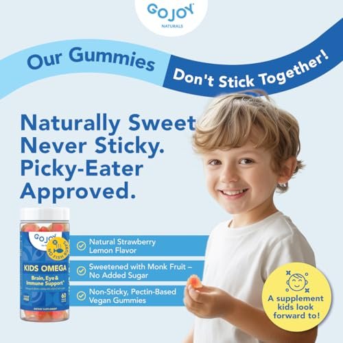 GOJOY Kids Omega 3 DHA Gummis – Kein Fischgeschmack, kein Zucker – Pflanzliches Omega-3 aus Algen – Vegan, sauberes DHA für Kleinkinder, Kinder ab 3 Jahren – 60 Gummis