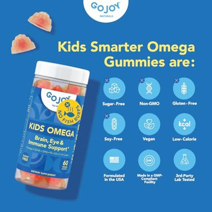 GOJOY Kids Omega 3 DHA Gummis – Kein Fischgeschmack, kein Zucker – Pflanzliches Omega-3 aus Algen – Vegan, sauberes DHA für Kleinkinder, Kinder ab 3 Jahren – 60 Gummis