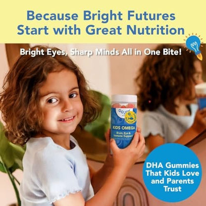GOJOY Kids Omega 3 DHA Gummis – Kein Fischgeschmack, kein Zucker – Pflanzliches Omega-3 aus Algen – Vegan, sauberes DHA für Kleinkinder, Kinder ab 3 Jahren – 60 Gummis