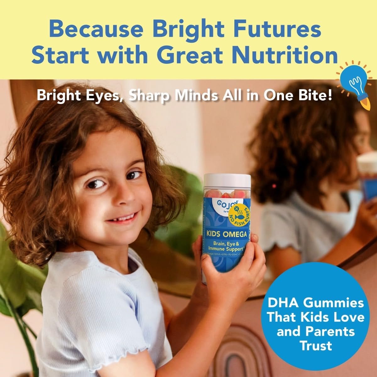 GOJOY Kids Omega 3 DHA Gummis – Kein Fischgeschmack, kein Zucker – Pflanzliches Omega-3 aus Algen – Vegan, sauberes DHA für Kleinkinder, Kinder ab 3 Jahren – 60 Gummis