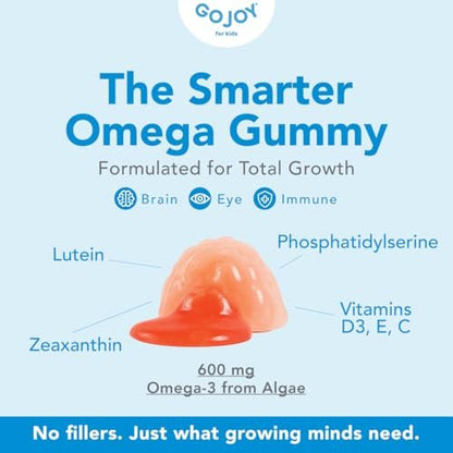 GOJOY Kids Omega 3 DHA Gummis – Kein Fischgeschmack, kein Zucker – Pflanzliches Omega-3 aus Algen – Vegan, sauberes DHA für Kleinkinder, Kinder ab 3 Jahren – 60 Gummis