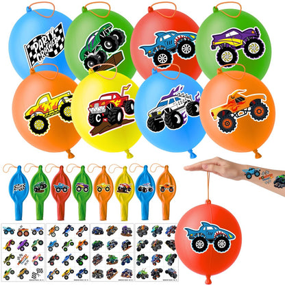 ThuanXuanLoc 72-teiliges Monster Truck Party-Geschenkeset - 48 temporäre Tattoos & 24 Punch-Ballons - Geburtstagsgeschenke und Goodie Bag Füller