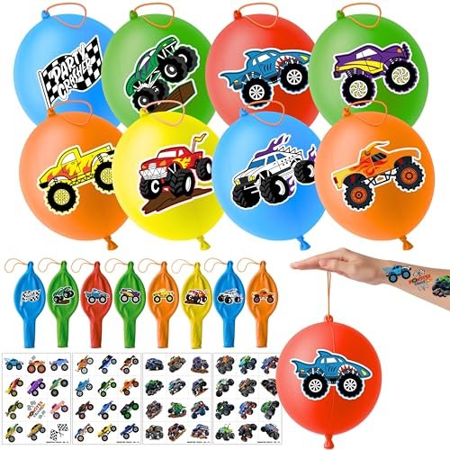ThuanXuanLoc 72-teiliges Monster Truck Party-Geschenkeset - 48 temporäre Tattoos & 24 Punch-Ballons - Geburtstagsgeschenke und Goodie Bag Füller