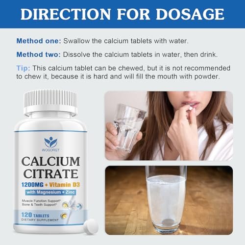 Calcium Citrat 1200mg mit Vitamin D3 für Frauen und Männer - Calcium Magnesium Zink D3 Supplement für Knochen, Zähne, Immunsystem - Vegan-freundlich - 120 Tabletten
