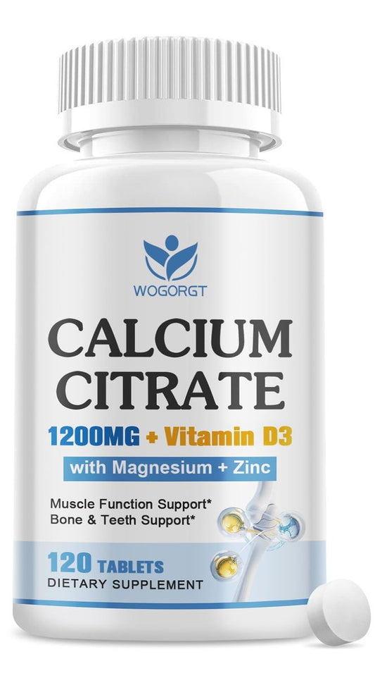 Calcium Citrat 1200mg mit Vitamin D3 für Frauen und Männer - Calcium Magnesium Zink D3 Supplement für Knochen, Zähne, Immunsystem - Vegan-freundlich - 120 Tabletten