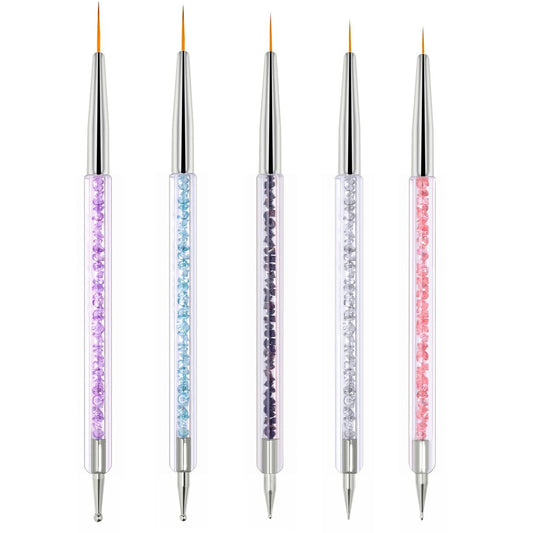 5-teiliges Nagelkunst-Pinselset - Doppelendige French-Tip- und Dotting-Werkzeuge (7-16 mm präzise Spitzen) für Salon, DIY, Anfänger - Geschenk für Frauen/Nagelkünstler