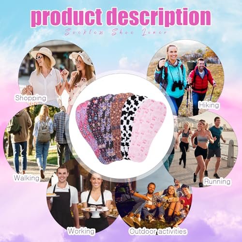 Velmitten 6 Paar No-Show-Socken, unsichtbare Socken, Sockless-Einlegesohlen, rutschfeste Einlagen für Damen und Herren (Vibrant Style)