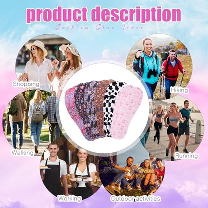 Velmitten 6 Paar No-Show-Socken, unsichtbare Socken, Sockless-Einlegesohlen, rutschfeste Einlagen für Damen und Herren (Vibrant Style)