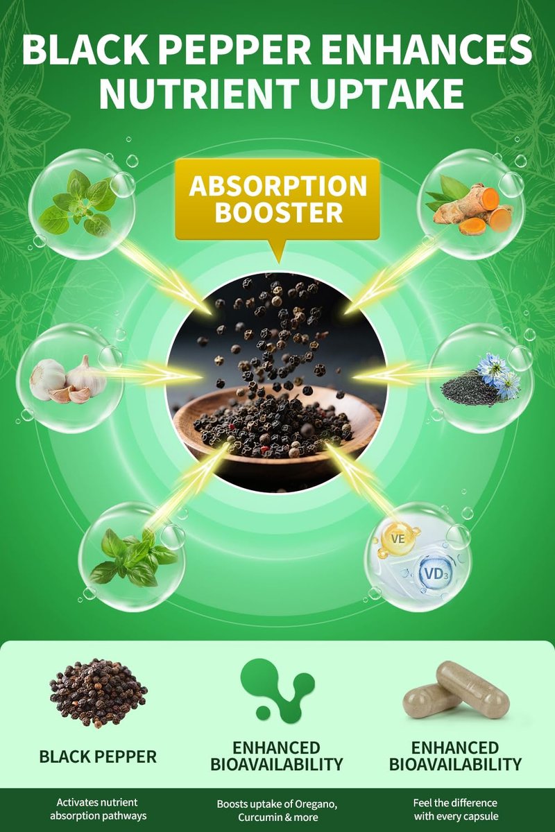 Organische Oregano-Öl-Kapseln mit Schwarzkümmelöl, Knoblauch, Kurkuma, Heiligem Basilikum, Vitamin D3, E & Schwarzem Pfeffer für bessere Aufnahme – Immun-, Verdauungs- & Atemwegsunterstützung – Vegan, Nicht-GVO, 2-Monats-Vorrat
