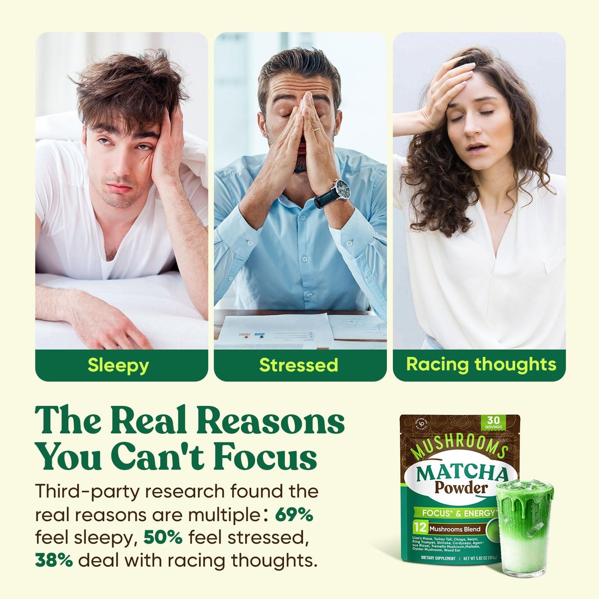 Venture Pal Pilz-Matcha-Pulver – 13 Superfood-Pilz-Kaffee-Alternative mit zeremoniellem Matcha-Pulver, 1,5B Probiotika für Konzentration, Energie & Verdauung
