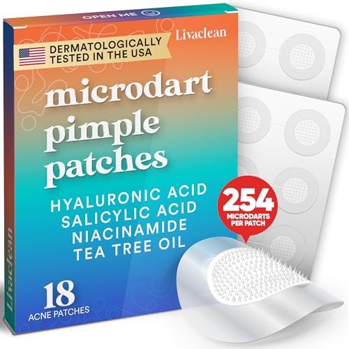 LivaClean 18 CT Microdart Akne-Pflaster – Pickel-Pflaster mit Salicylsäure & Teebaumöl – Dunkle Flecken-Pflaster für das Gesicht, Mitesser-Pflaster, Tiefenwirksames Pickel-Pflaster mit Salicylsäure und Hyaluronsäure
