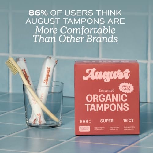 August Super Tampons – 24er Pack 100% Bio-Baumwolltampons für Frauen, ungiftig, parfümfrei und hypoallergen mit langem Applikator
