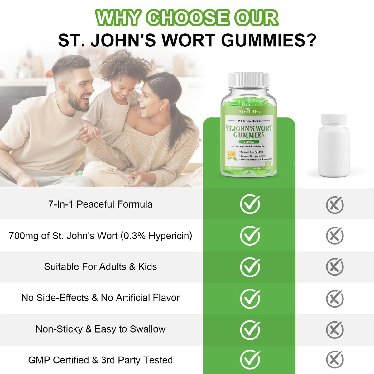 Johanniskraut Gummibärchen 700mg, natürliches pflanzliches Nahrungsergänzungsmittel für Erwachsene & Kinder, unterstützt Ruhe, Entspannung & Gehirngesundheit, vegan, ohne Gentechnik, glutenfrei, Apfelgeschmack, 60 Stück