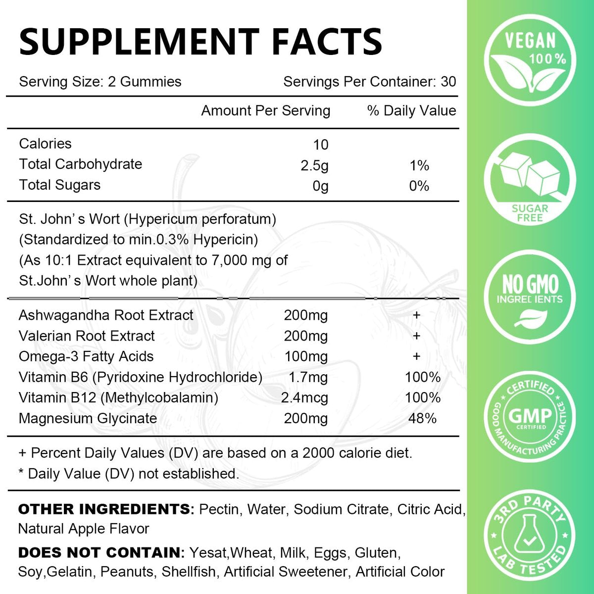 Johanniskraut Gummibärchen 700mg, natürliches pflanzliches Nahrungsergänzungsmittel für Erwachsene & Kinder, unterstützt Ruhe, Entspannung & Gehirngesundheit, vegan, ohne Gentechnik, glutenfrei, Apfelgeschmack, 60 Stück