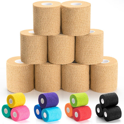 Upgraded 9er-Pack Selbstklebende Bandage – 2 Zoll × 5 Yards Elastische Kohäsionsbandage, Selbsthaftender Verband, Sportwickel, Selbstklebendes Handgelenkband (Beige)
