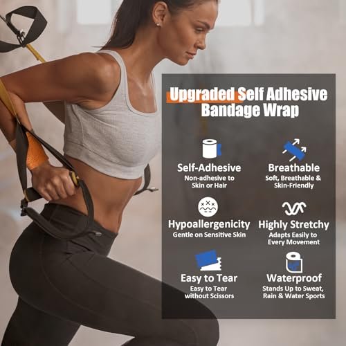 Upgraded 9er-Pack Selbstklebende Bandage – 2 Zoll × 5 Yards Elastische Kohäsionsbandage, Selbsthaftender Verband, Sportwickel, Selbstklebendes Handgelenkband (Beige)