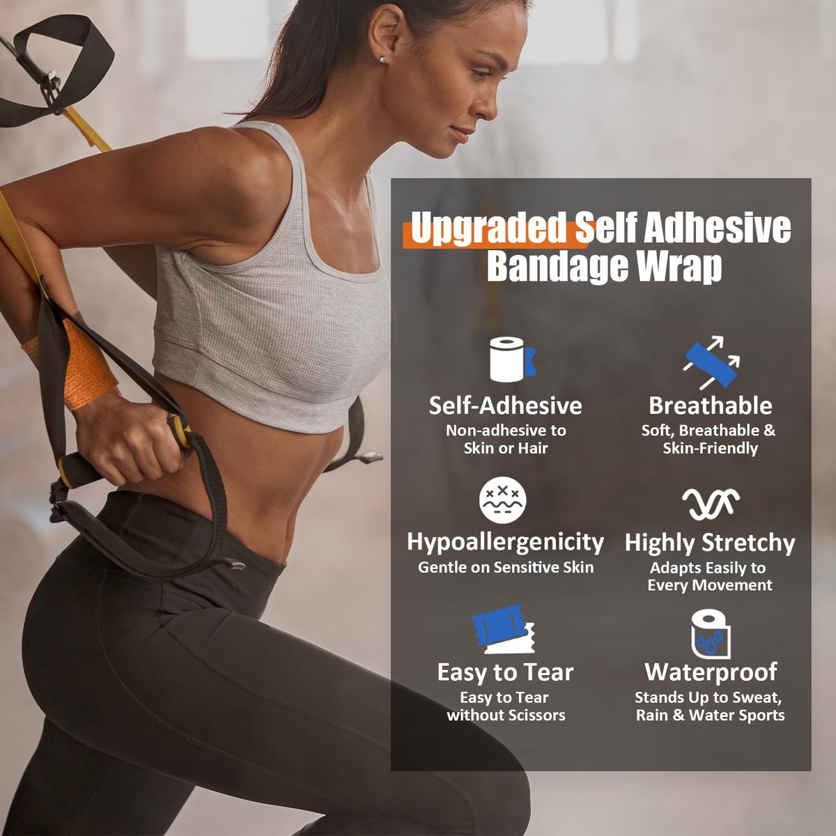 Upgraded 9er-Pack Selbstklebende Bandage – 2 Zoll × 5 Yards Elastische Kohäsionsbandage, Selbsthaftender Verband, Sportwickel, Selbstklebendes Handgelenkband (Beige)