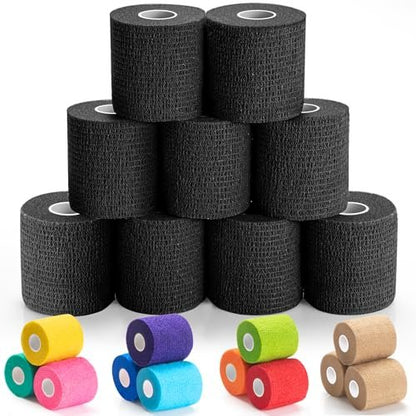 Iewyck Selbstklebender Verband 9er-Pack – 5 cm × 4,5 m Elastischer Kohäsivverband, Selbsthaftender Sportverband, Schwarz