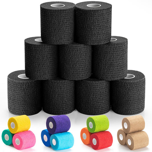 Iewyck Selbstklebender Verband 9er-Pack – 5 cm × 4,5 m Elastischer Kohäsivverband, Selbsthaftender Sportverband, Schwarz
