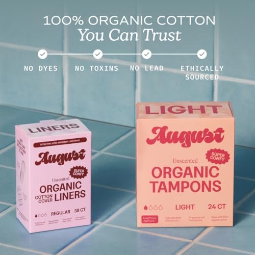 August Light Tampons – 24er Pack 100% Bio-Baumwolltampons für Frauen, ungiftig, parfümfrei, hautfreundlich mit langem Applikator