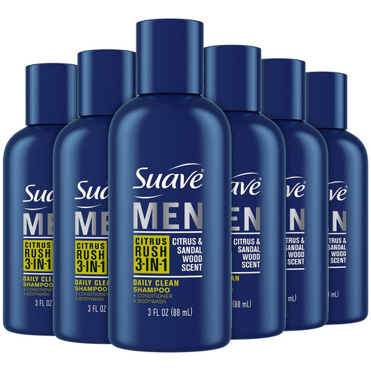 Suave Men 3-in-1 Shampoo, Conditioner & Duschgel, Citrus Rush, 6er-Pack Reisegröße, 3 Fl Oz (89 ml) pro Flasche