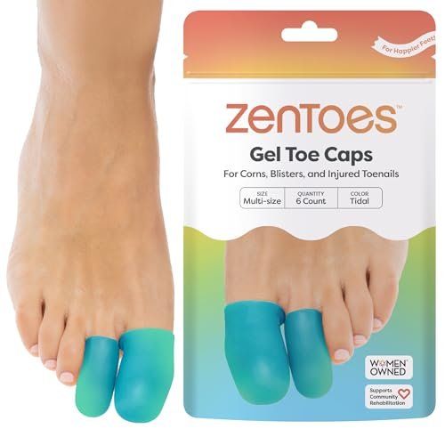 ZenToes Gel Zehenkappen – Silikon Zehenschützer für Polsterung & Nagelschutz – Linderung bei fehlenden oder eingewachsenen Zehennägeln, Hühneraugen, Blasen oder Hammerzehen, wiederverwendbarer täglicher Tragekomfort, 6er Pack (Variety, Tidal)