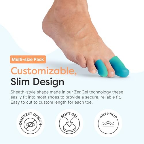 ZenToes Gel Zehenkappen – Silikon Zehenschützer für Polsterung & Nagelschutz – Linderung bei fehlenden oder eingewachsenen Zehennägeln, Hühneraugen, Blasen oder Hammerzehen, wiederverwendbarer täglicher Tragekomfort, 6er Pack (Variety, Tidal)
