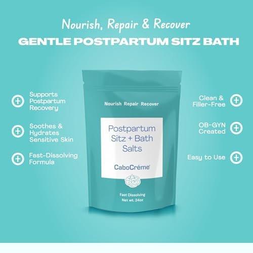 CaboCréme Postpartum Sitz + Badesalz – 680g – Postpartales Bade-Salz für die Dammpflege, Heilung von Rissen, Schwellungen und Hämorrhoiden – Totes Meer Salz mit Magnesium, Arnika, Ringelblume und Kohlextrakt