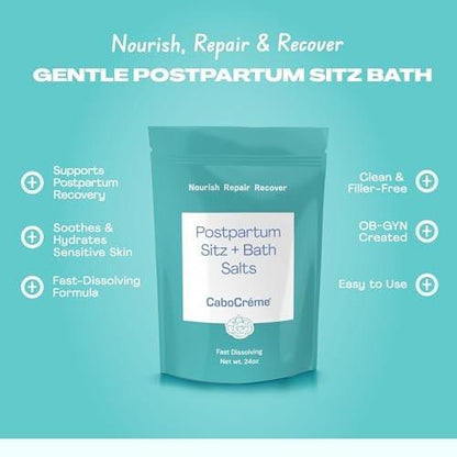 CaboCréme Postpartum Sitz + Badesalz – 680g – Postpartales Bade-Salz für die Dammpflege, Heilung von Rissen, Schwellungen und Hämorrhoiden – Totes Meer Salz mit Magnesium, Arnika, Ringelblume und Kohlextrakt