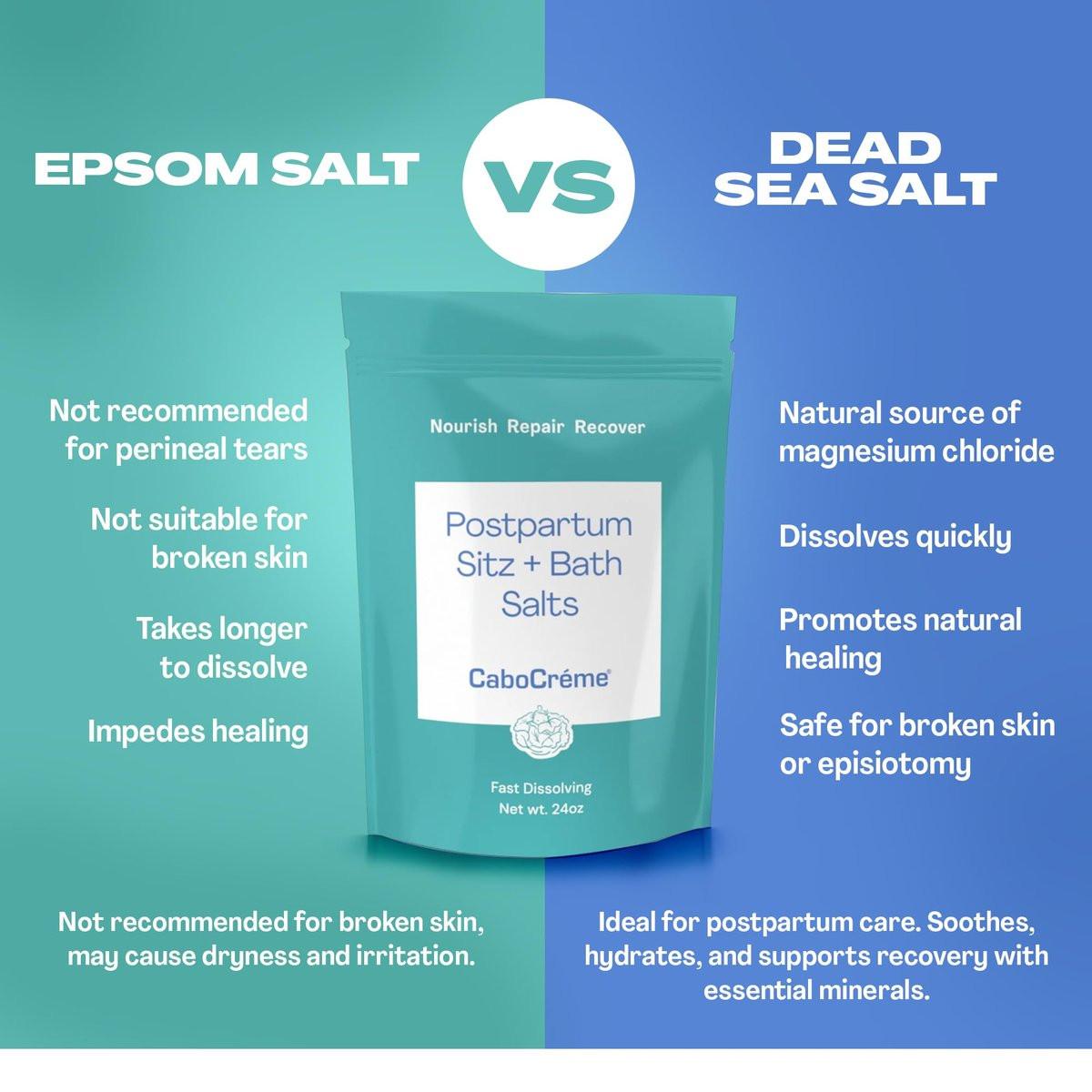 CaboCréme Postpartum Sitz + Badesalz – 680g – Postpartales Bade-Salz für die Dammpflege, Heilung von Rissen, Schwellungen und Hämorrhoiden – Totes Meer Salz mit Magnesium, Arnika, Ringelblume und Kohlextrakt