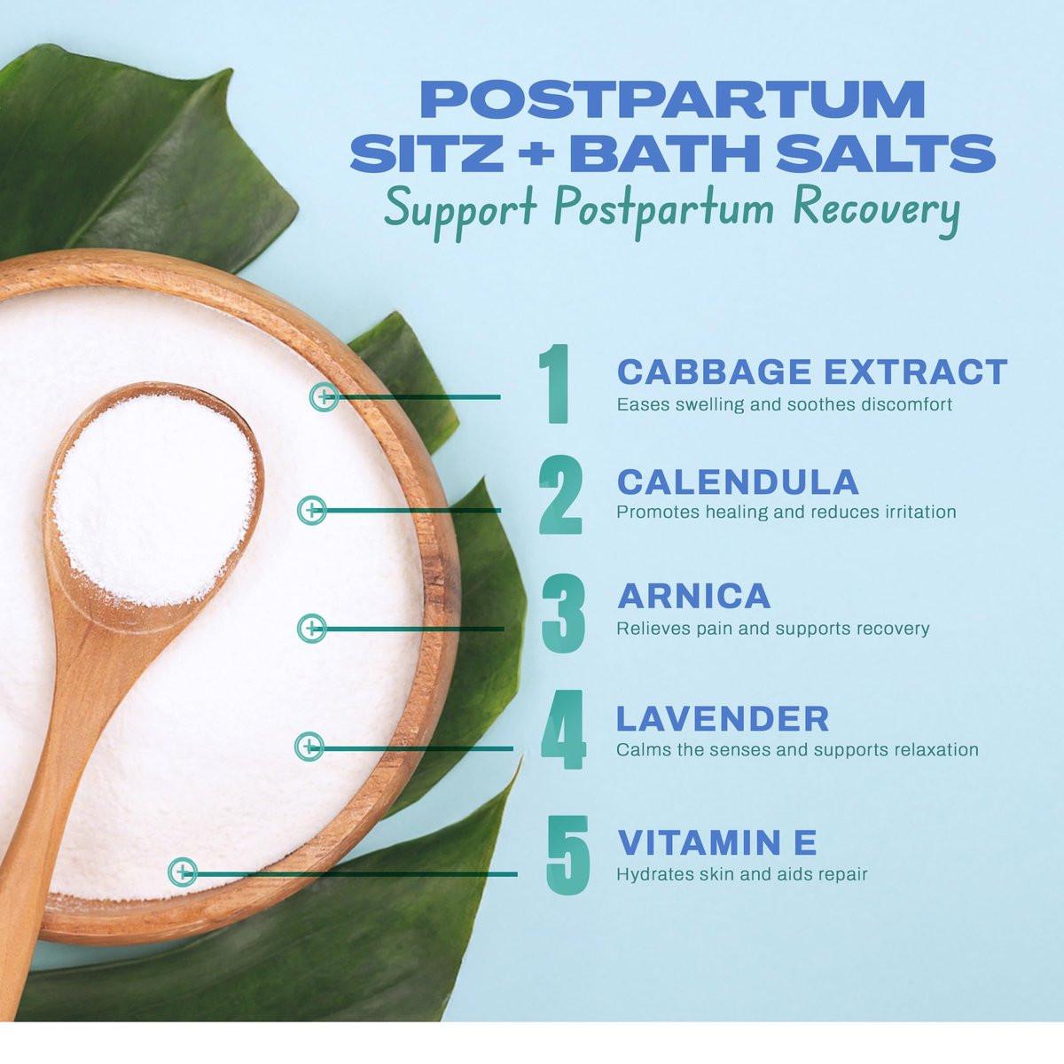 CaboCréme Postpartum Sitz + Badesalz – 680g – Postpartales Bade-Salz für die Dammpflege, Heilung von Rissen, Schwellungen und Hämorrhoiden – Totes Meer Salz mit Magnesium, Arnika, Ringelblume und Kohlextrakt