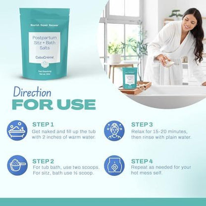 CaboCréme Postpartum Sitz + Badesalz – 680g – Postpartales Bade-Salz für die Dammpflege, Heilung von Rissen, Schwellungen und Hämorrhoiden – Totes Meer Salz mit Magnesium, Arnika, Ringelblume und Kohlextrakt