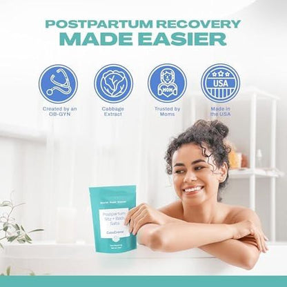 CaboCréme Postpartum Sitz + Badesalz – 680g – Postpartales Bade-Salz für die Dammpflege, Heilung von Rissen, Schwellungen und Hämorrhoiden – Totes Meer Salz mit Magnesium, Arnika, Ringelblume und Kohlextrakt