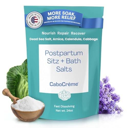 CaboCréme Postpartum Sitz + Badesalz – 680g – Postpartales Bade-Salz für die Dammpflege, Heilung von Rissen, Schwellungen und Hämorrhoiden – Totes Meer Salz mit Magnesium, Arnika, Ringelblume und Kohlextrakt