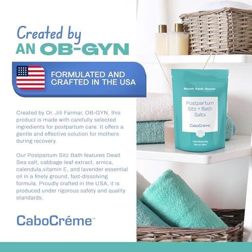 CaboCréme Postpartum Sitz + Badesalz – 680g – Postpartales Bade-Salz für die Dammpflege, Heilung von Rissen, Schwellungen und Hämorrhoiden – Totes Meer Salz mit Magnesium, Arnika, Ringelblume und Kohlextrakt